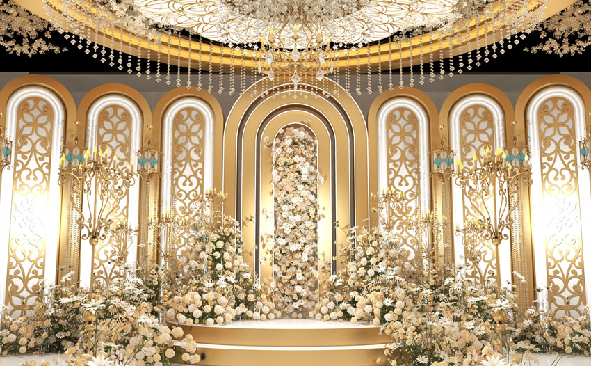 宁海香槟色调婚礼堂效果展示